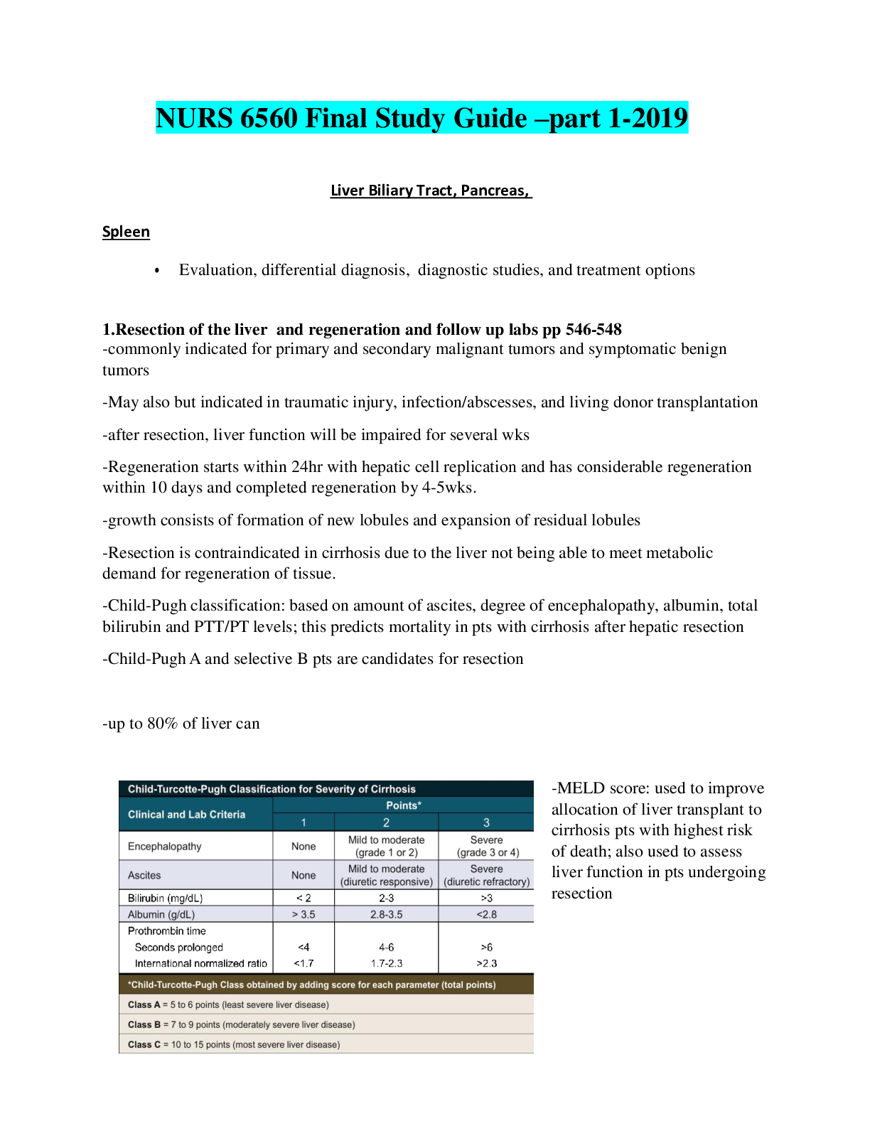 Preview image of NURS 6560 Final Study Guide –part 1-2019 document